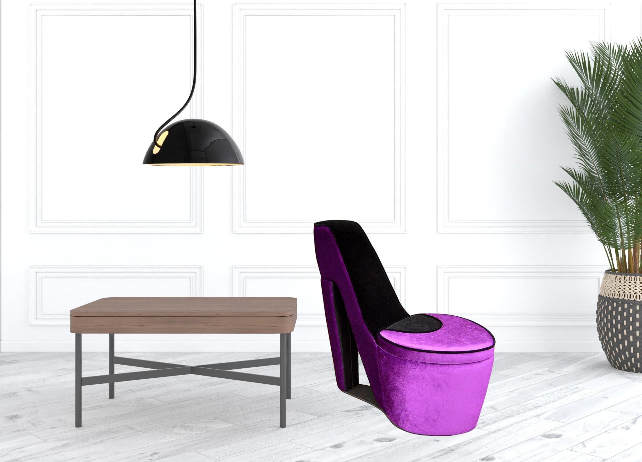 Purple And Black And Purple Faux Suede Side Chair 32"