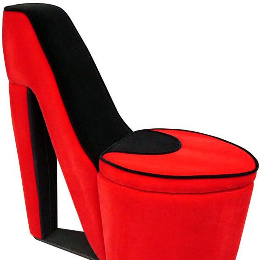 Red And Red And Black Faux Suede Side Chair 32"
