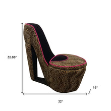 Glam Faux Cheetah and Pink Faux Suede High Heel Shoe Shaped Storage Chair
