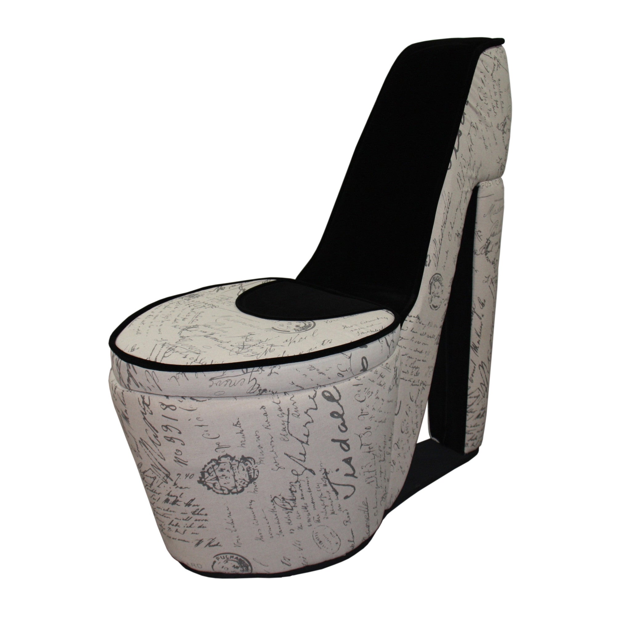Glam Black and White French Postcard High Heel Shoe Shaped Storage Chair