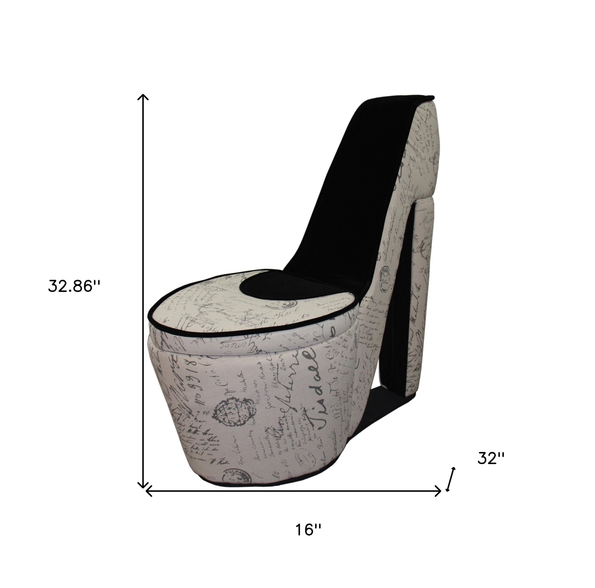 Glam Black and White French Postcard High Heel Shoe Shaped Storage Chair
