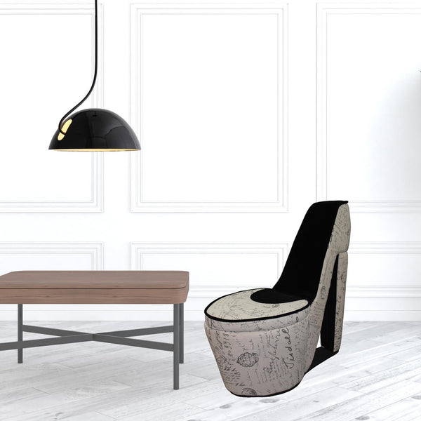 Glam Black and White French Postcard High Heel Shoe Shaped Storage Chair