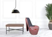 Red White and Blue Patriotic Print 3 High Heel Shoe Storage Chair