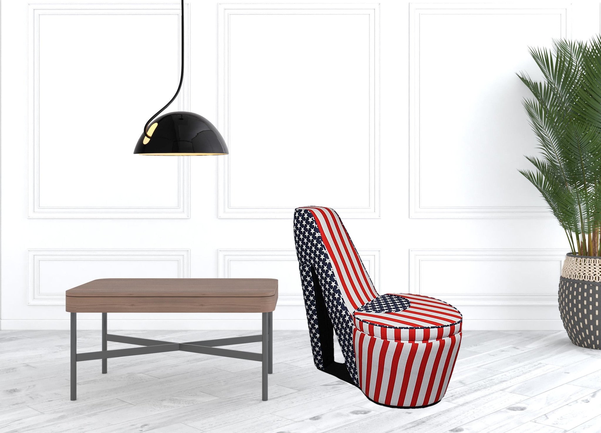 Red White and Blue Patriotic Print 4 High Heel Shoe Storage Chair