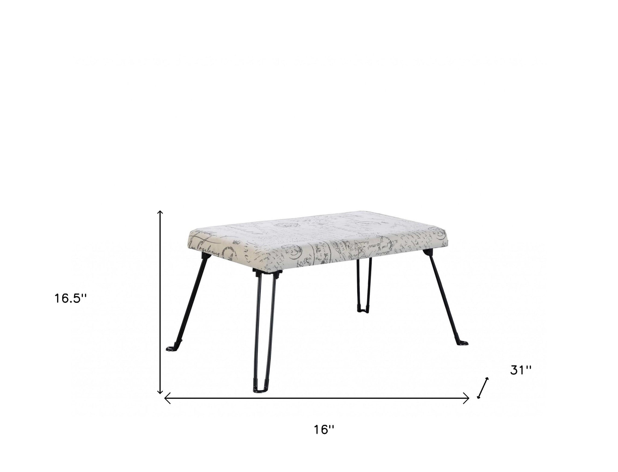 31" Black and White Postcard Microfiber Folding Bench