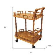 Oak Finish Rolling Wine Bar Cart