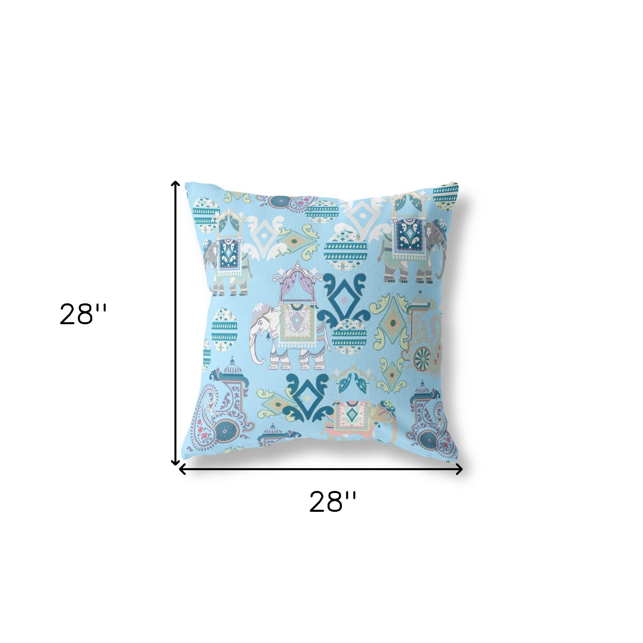 18" X 18" Sky Blue And White Broadcloth Floral Throw Pillow