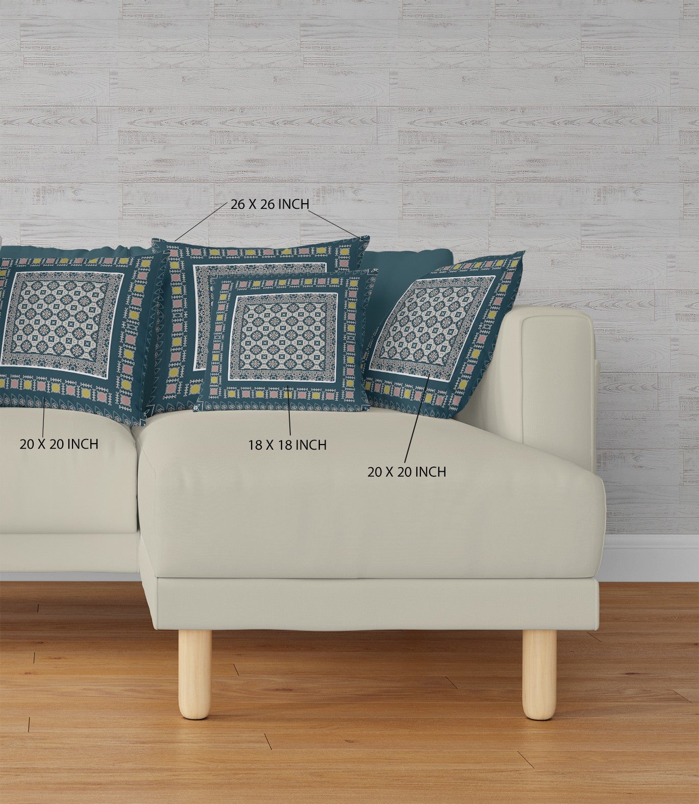 16" X 16" Blue And Beige Broadcloth Floral Throw Pillow