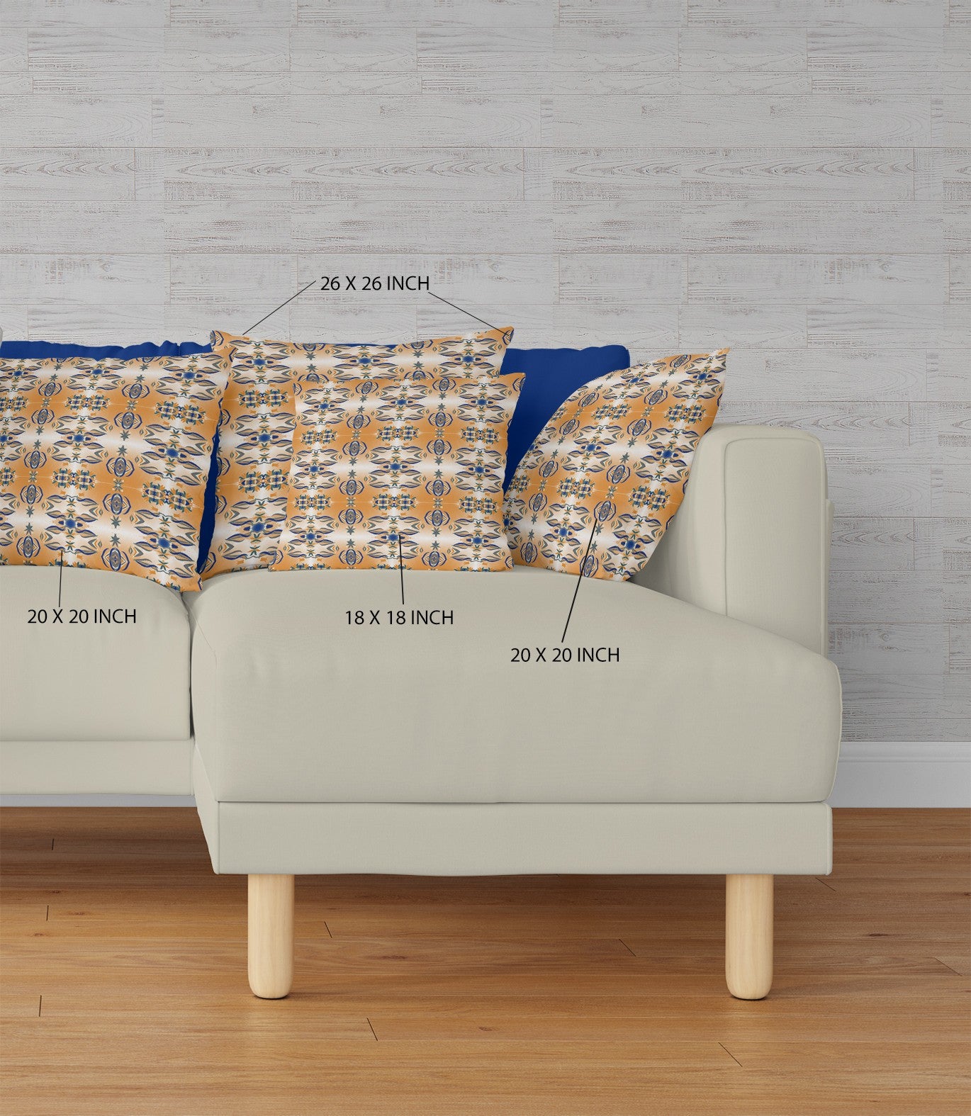 16" X 16" Orange And Gray Broadcloth Floral Throw Pillow