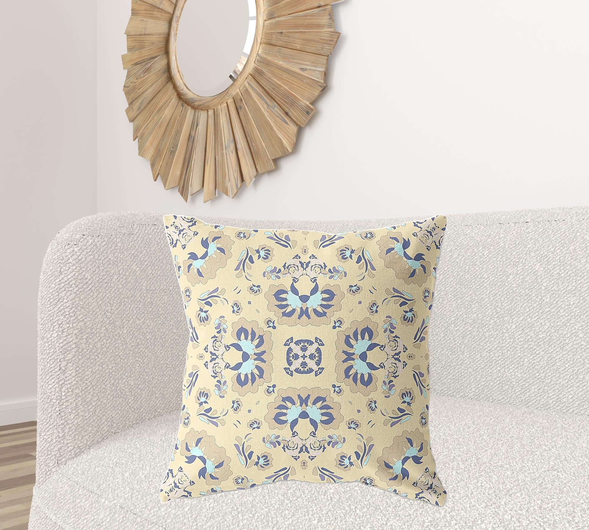 18" X 18" Yellow Broadcloth Floral Throw Pillow