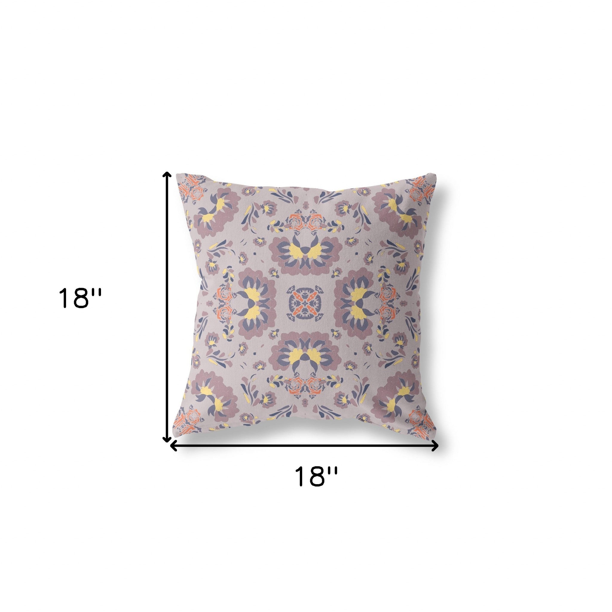 18" X 18" Muted Purple And Yellow Broadcloth Floral Throw Pillow