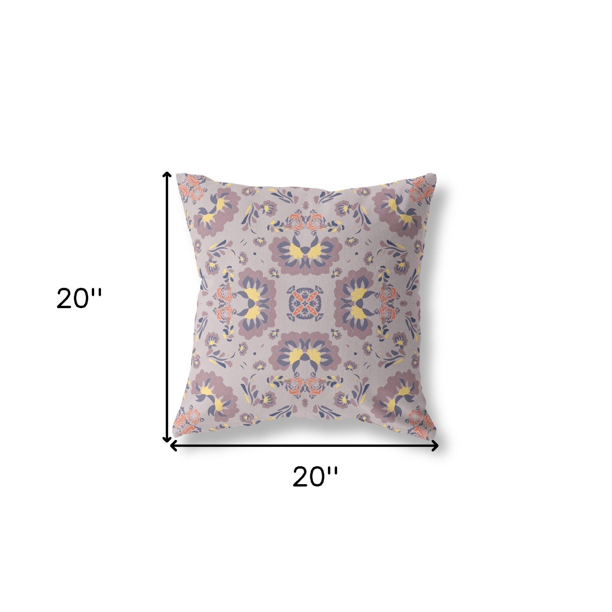 18" X 18" Muted Purple And Yellow Broadcloth Floral Throw Pillow