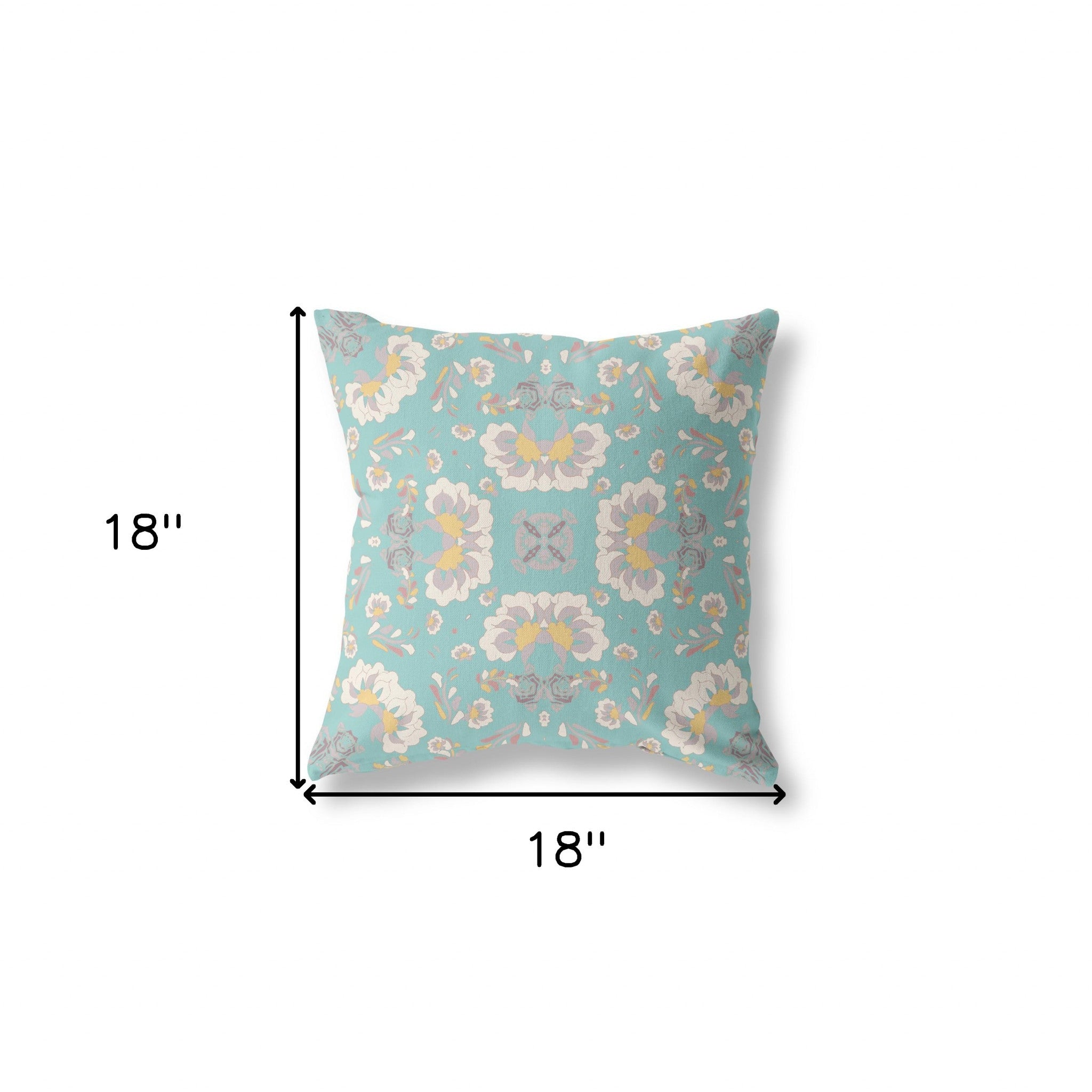 18" X 18" Green And White Broadcloth Floral Throw Pillow