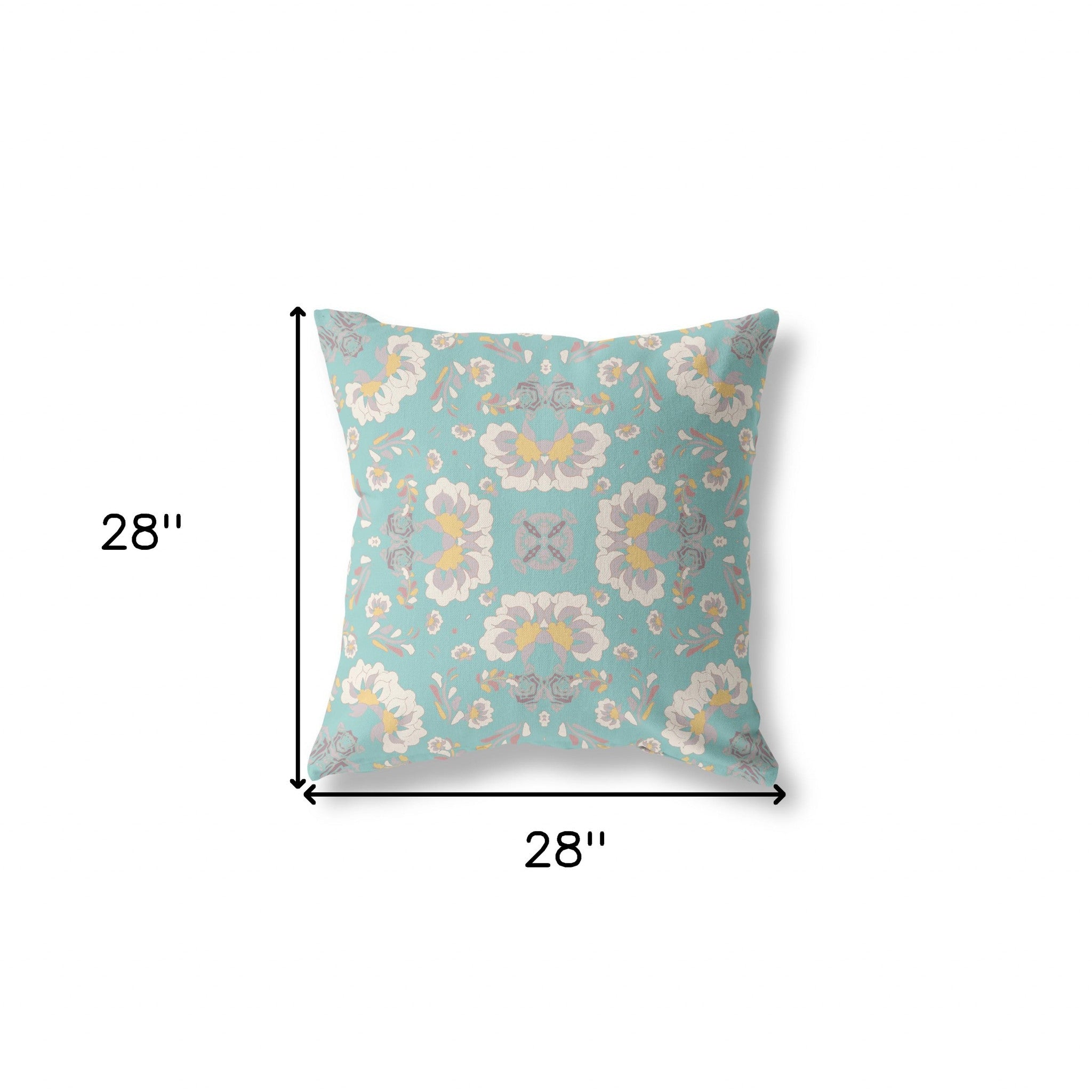 18" X 18" Green And White Broadcloth Floral Throw Pillow