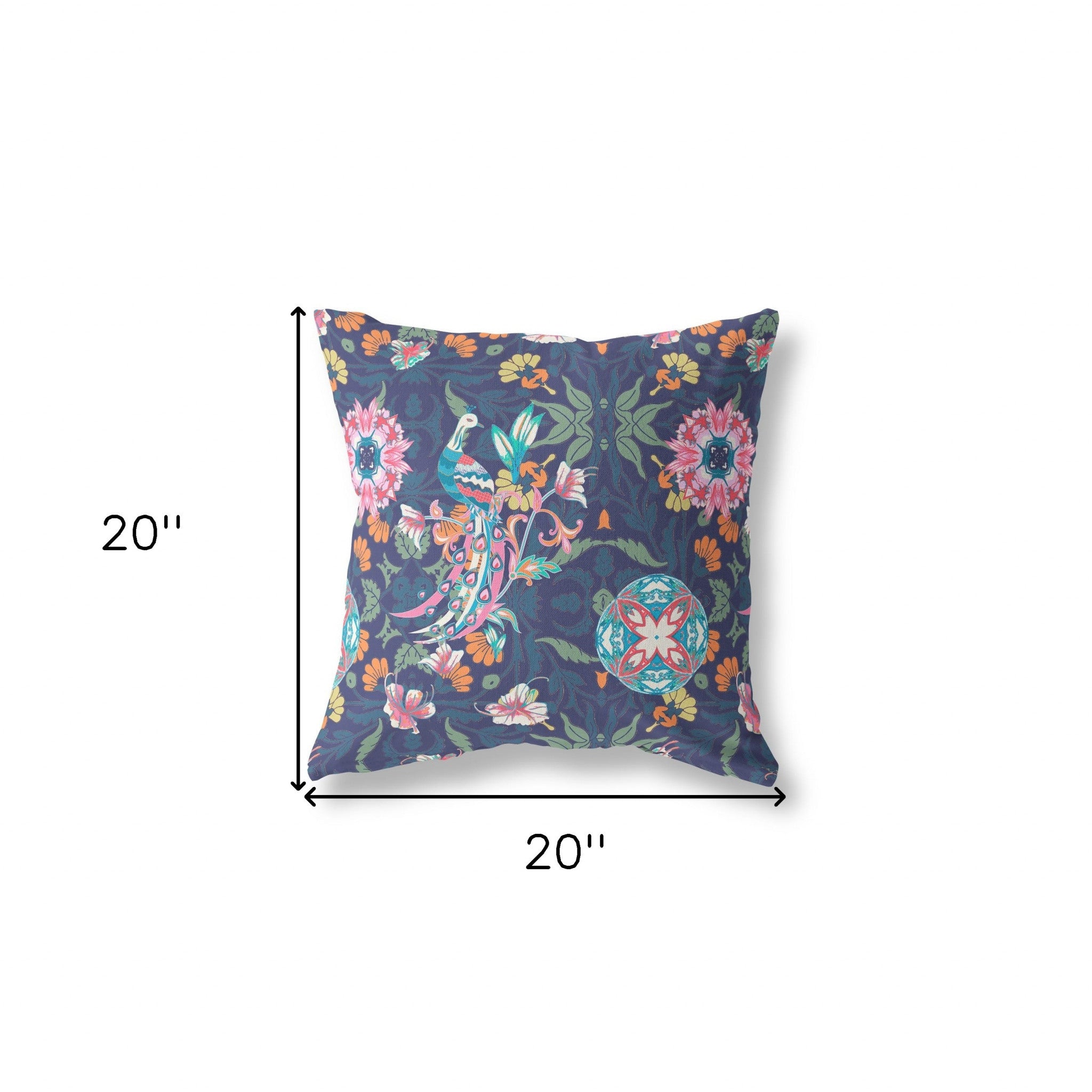 18" X 18" Floral Blue And Pink Broadcloth Floral Throw Pillow