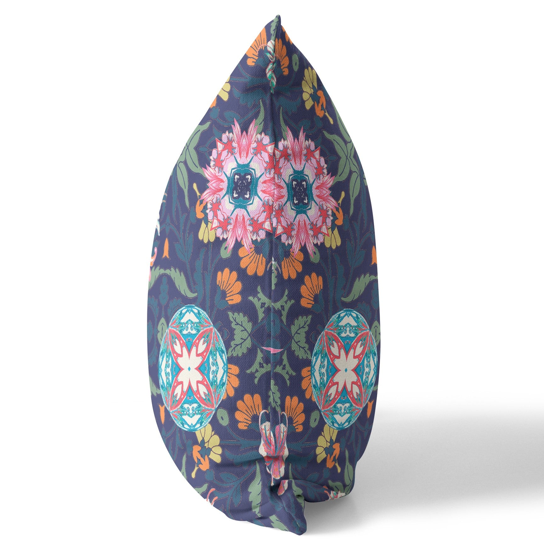 18" X 18" Floral Blue And Pink Broadcloth Floral Throw Pillow