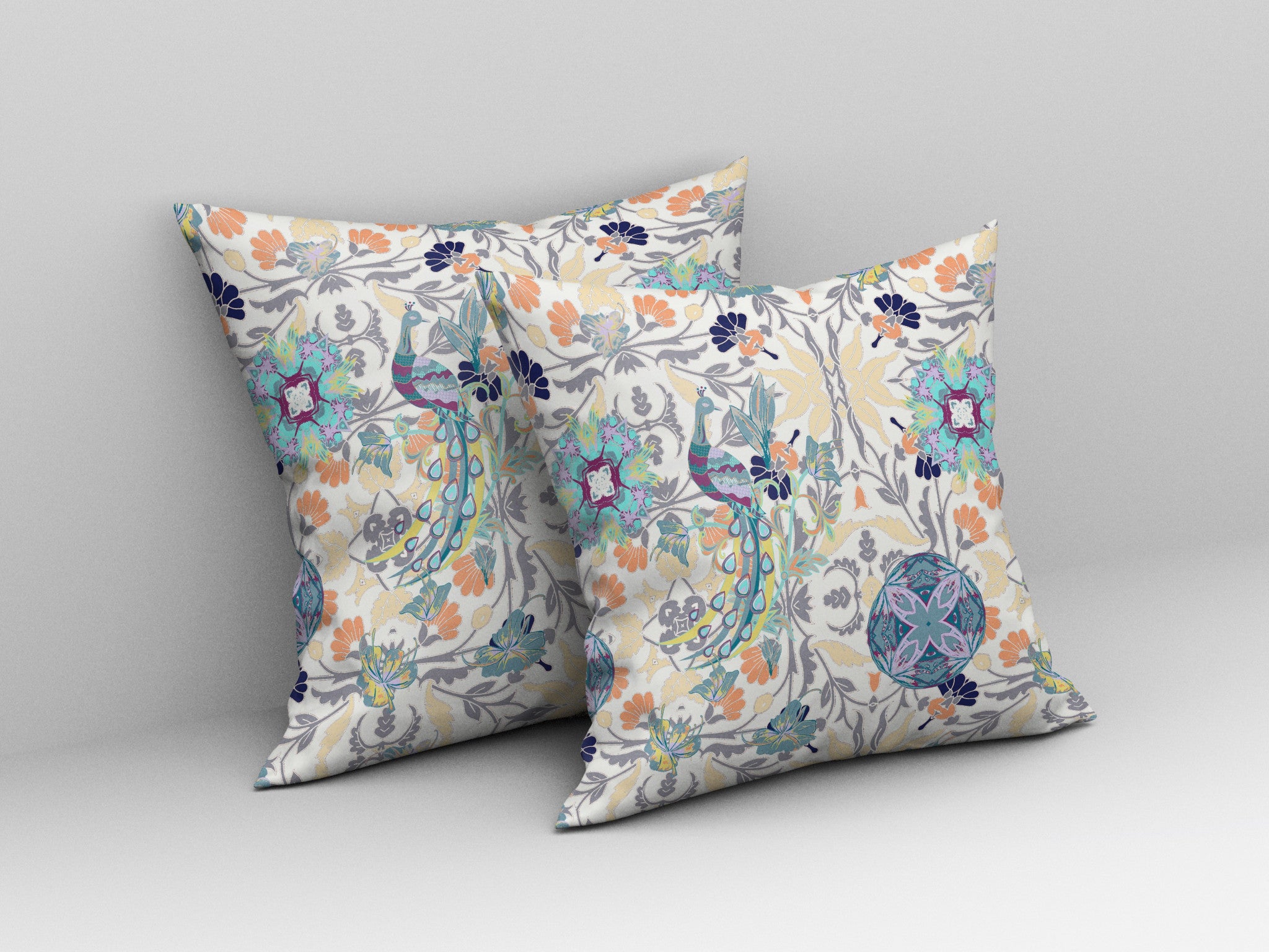 18" X 18" Off White And Yellow Broadcloth Floral Throw Pillow