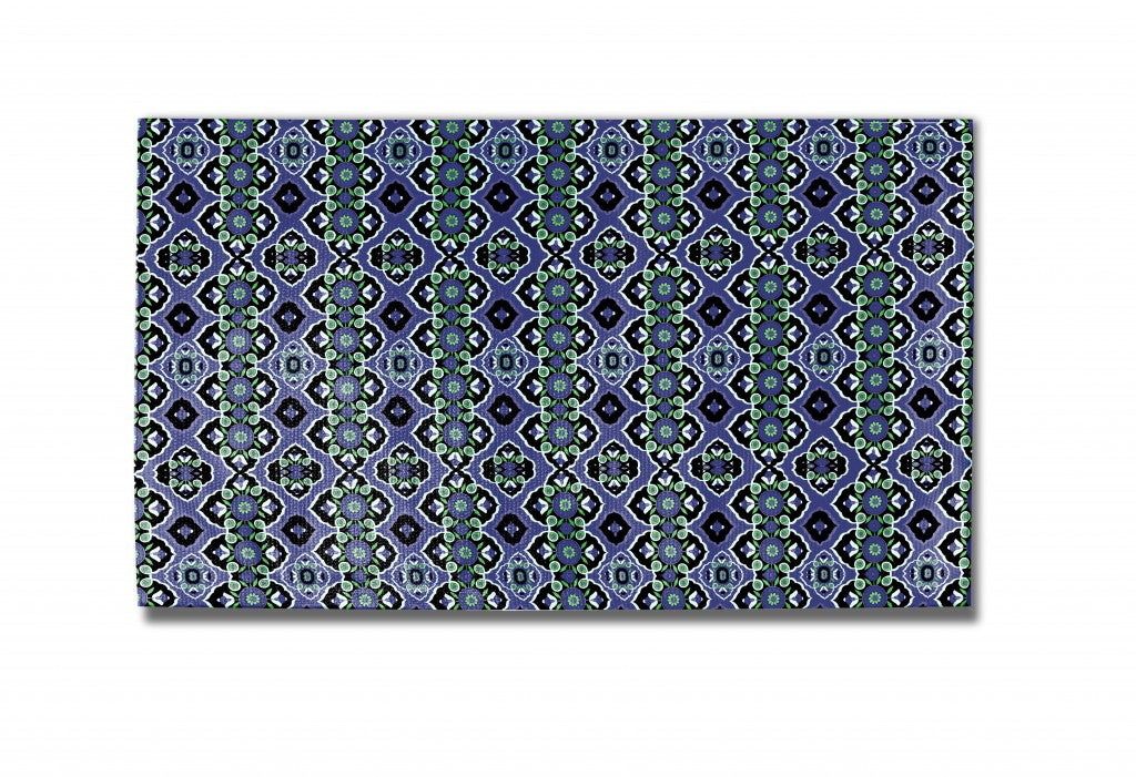 Blue And Green Geometric Non Skid Area Rug