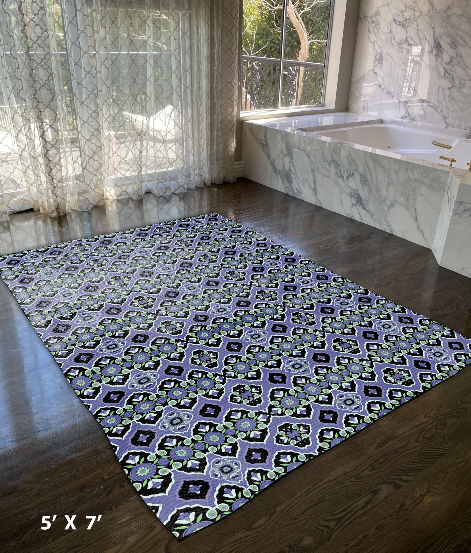 Blue And Green Geometric Non Skid Area Rug