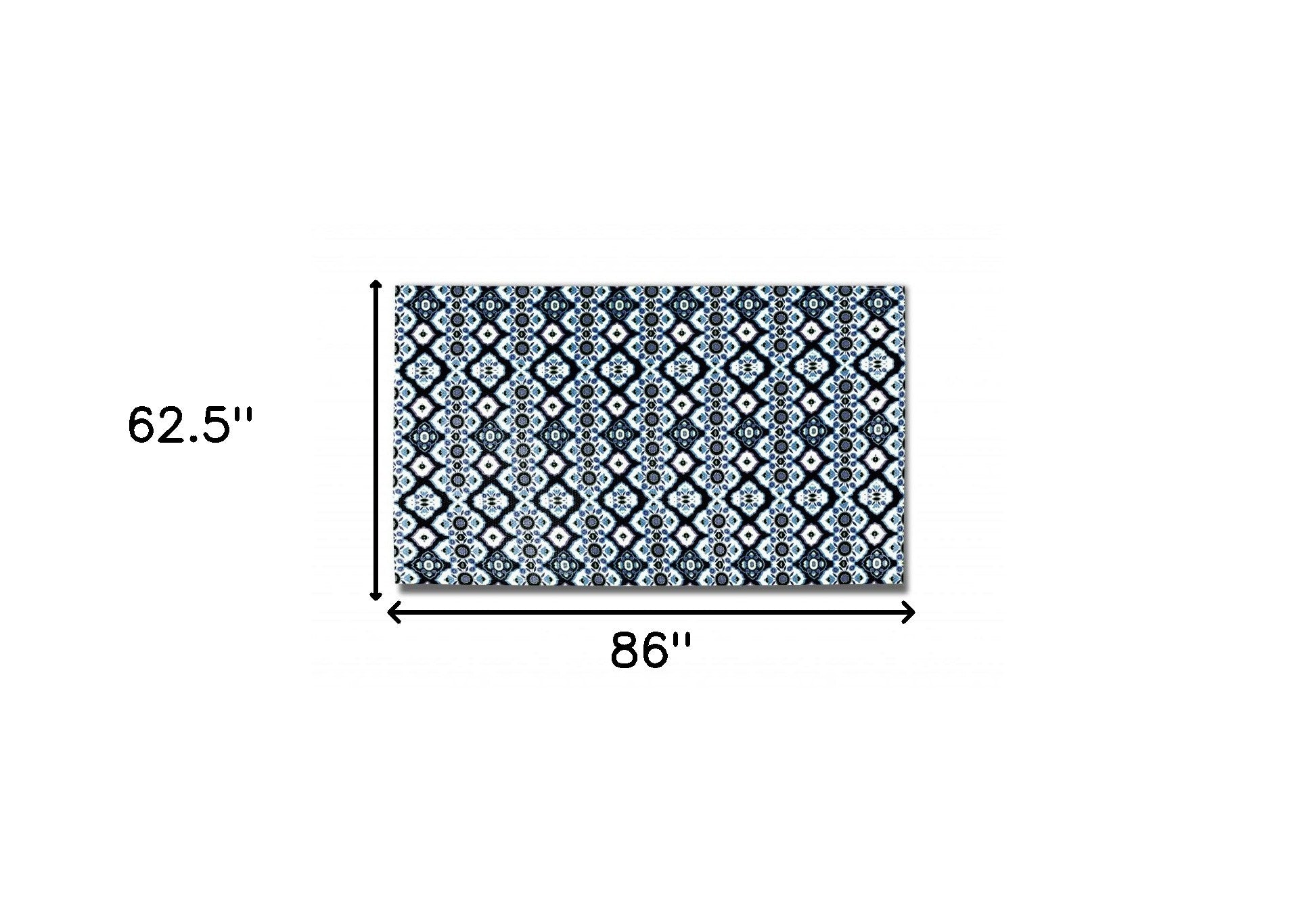 5' X 7' Black And Blue Oriental Area Rug