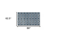 5' X 7' Black And Blue Oriental Area Rug