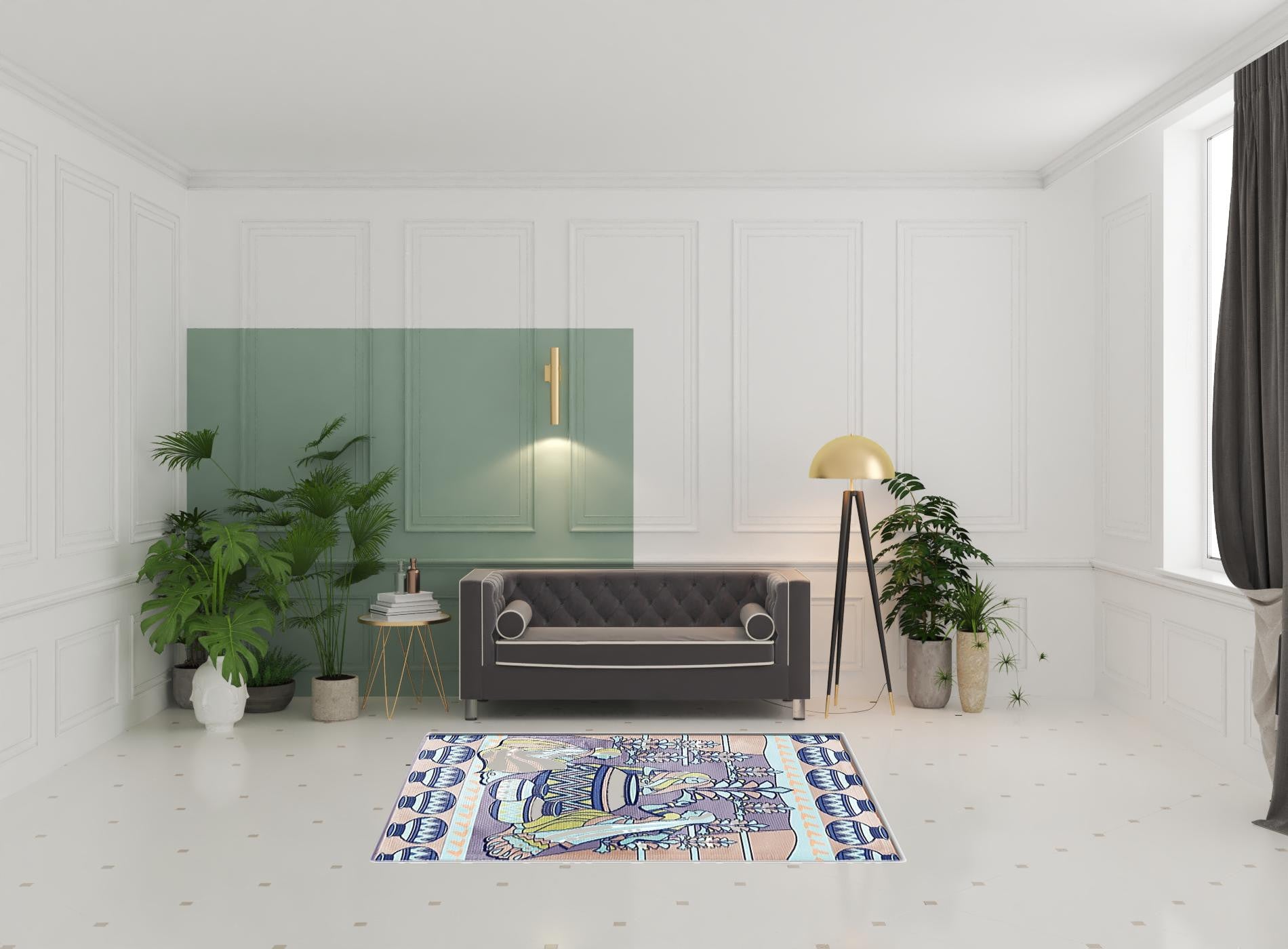 5' X 7' Muted Purple And Green Abstract Area Rug