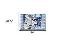 5' X 7' Navy And Green Abstract Area Rug