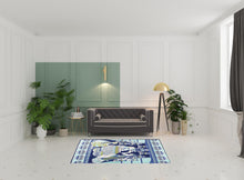 5' X 7' Navy And Green Abstract Area Rug