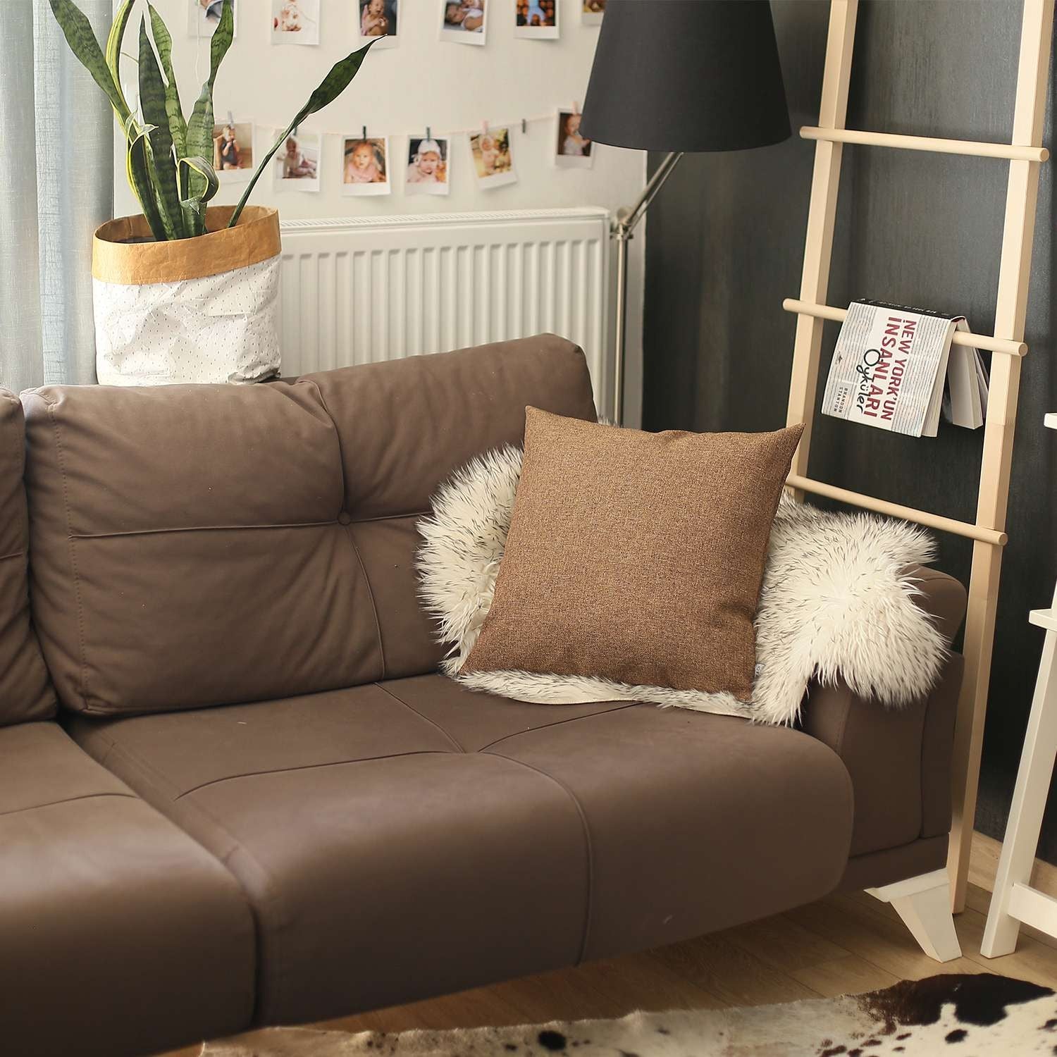 18" X 18" Brown Solid Color Zippered Handmade Polyester Throw Pillow Cover