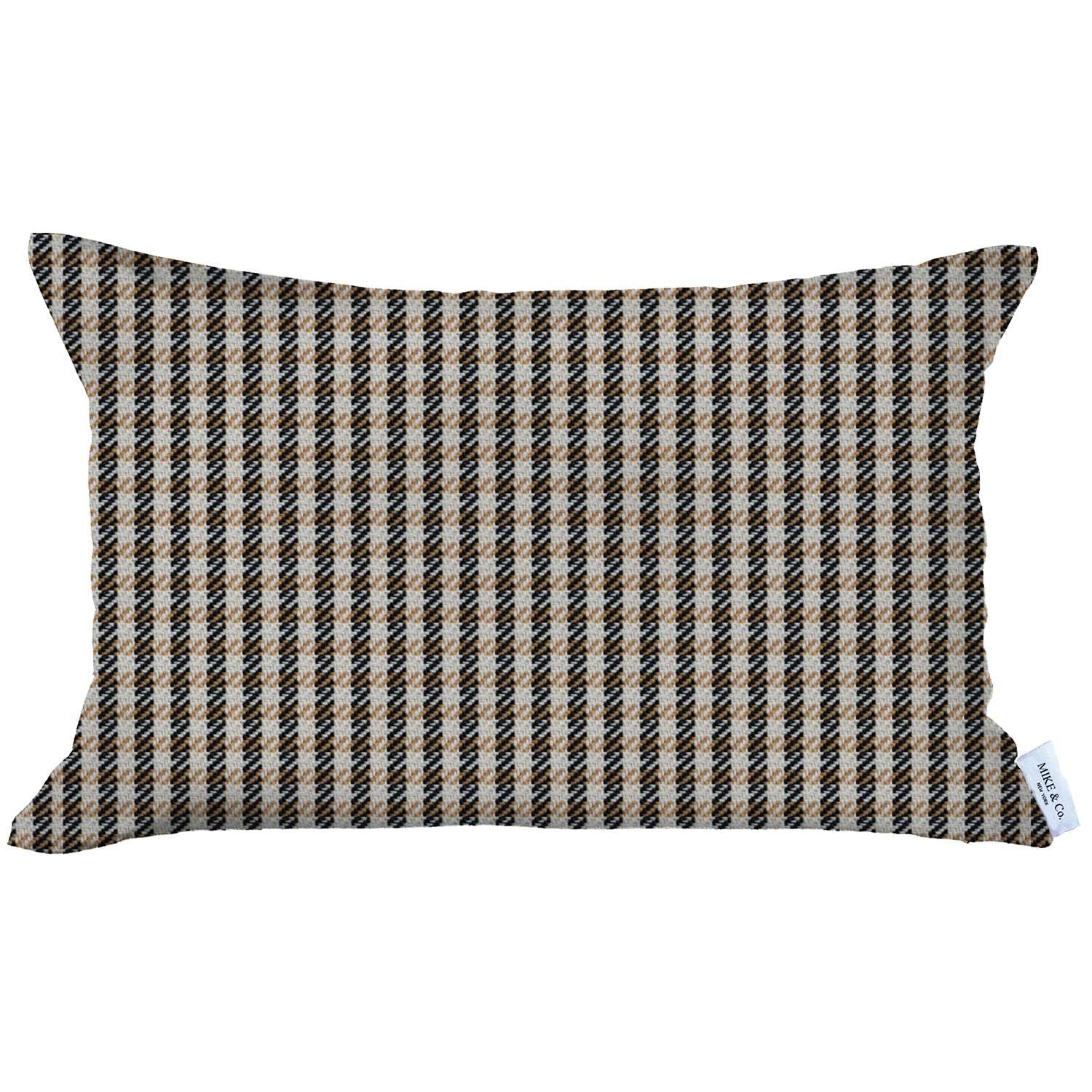 Funda de almohada lumbar de poliéster hecha a mano con cremallera de pata de gallo marrón de 12 "X 20"