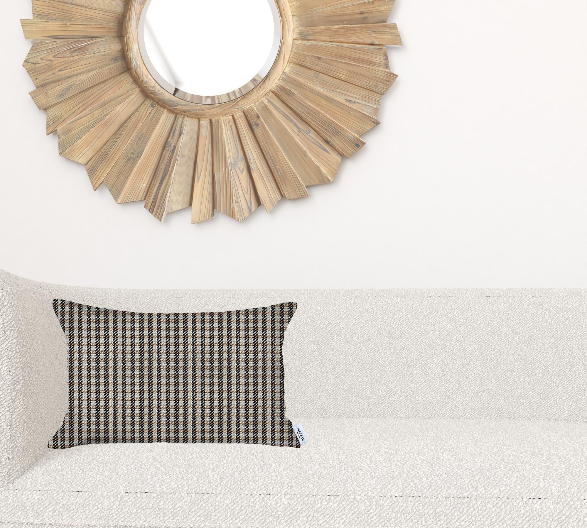 Funda de almohada lumbar de poliéster hecha a mano con cremallera de pata de gallo marrón de 12 "X 20"