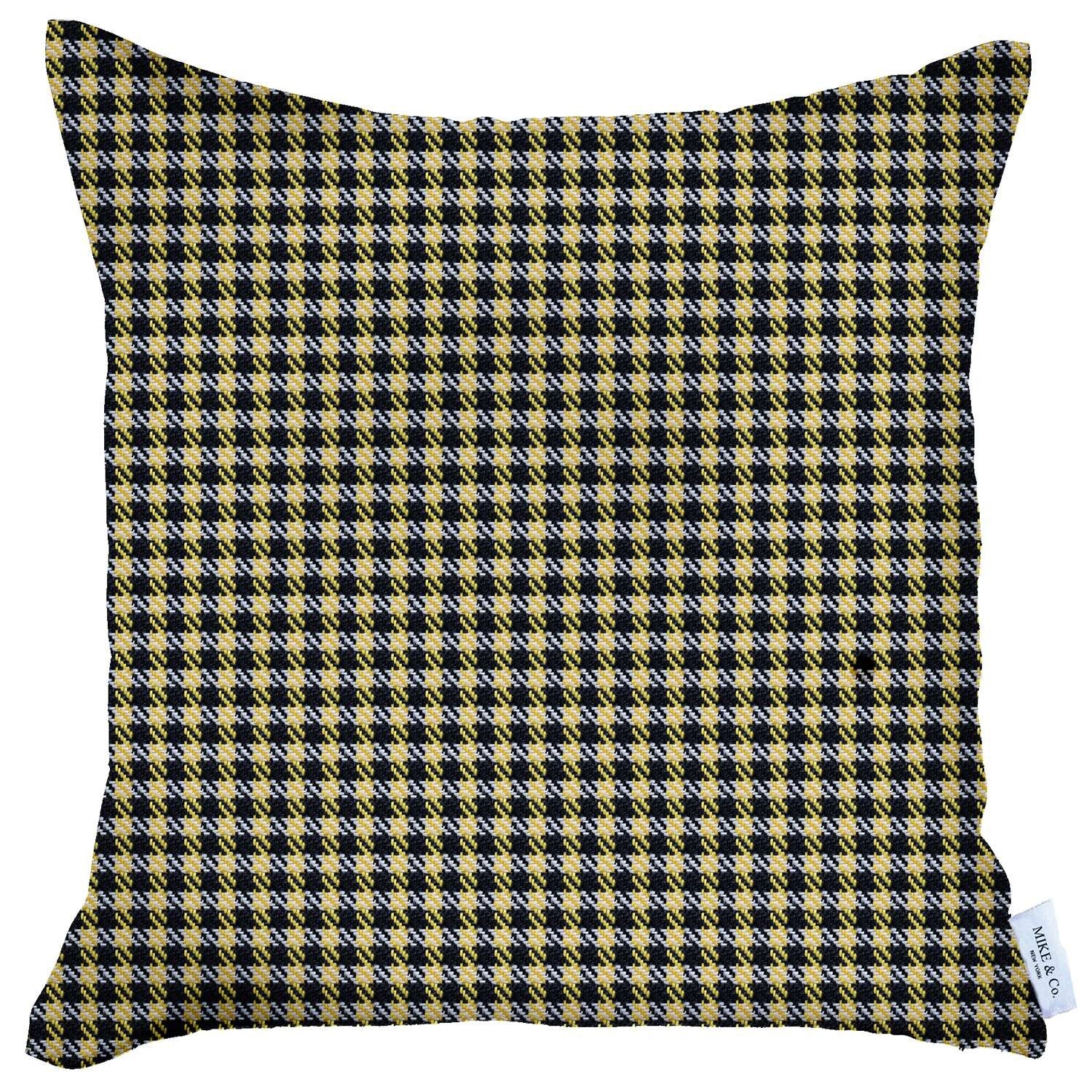 18" X 18" Yellow Houndstooth Zippered Handmade Polyester Throw Pillow Cover