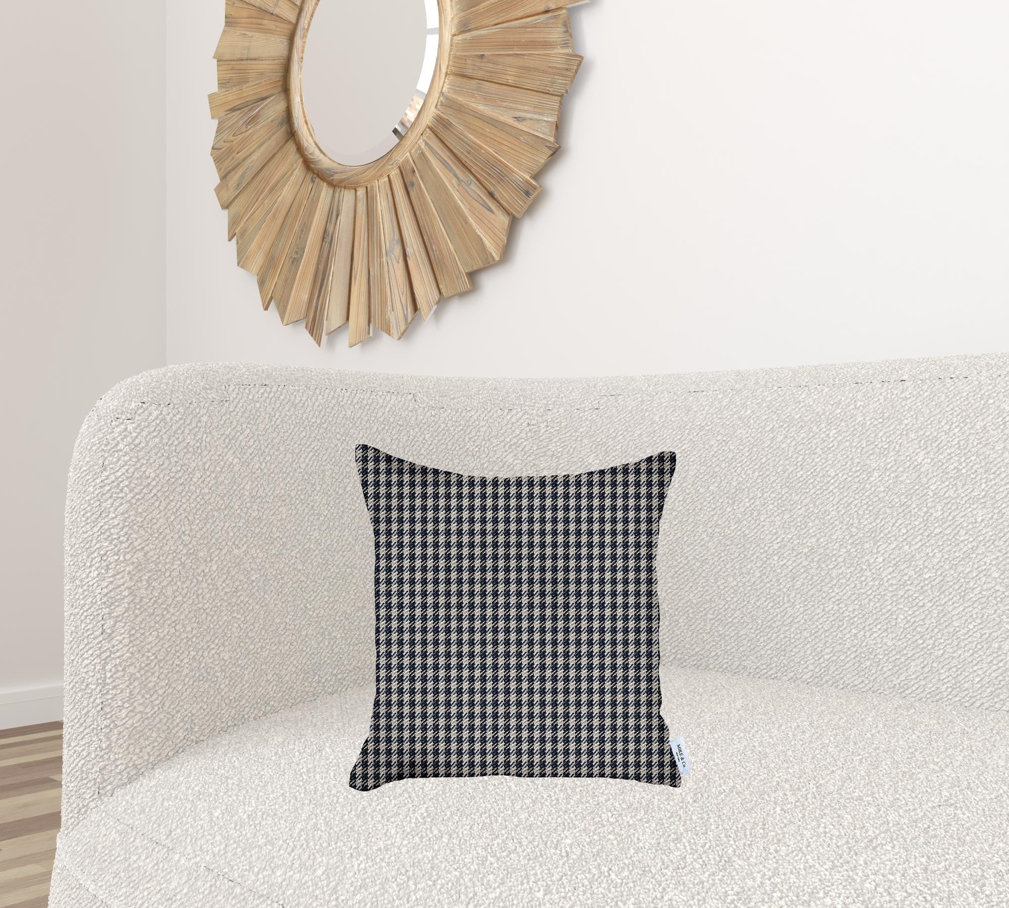 18" X 18" Black Houndstooth Zippered Handmade Polyester Throw Pillow Cover