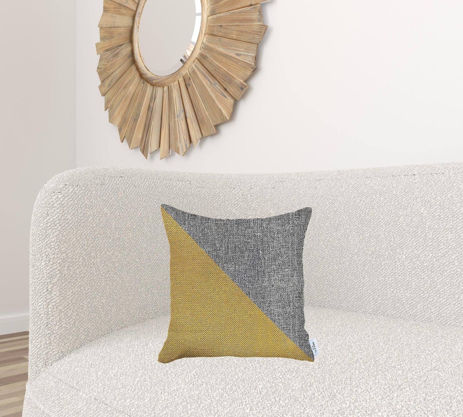18" X 18" Grey And Yellow Geometric Zippered Handmade Polyester Throw Pillow Cover