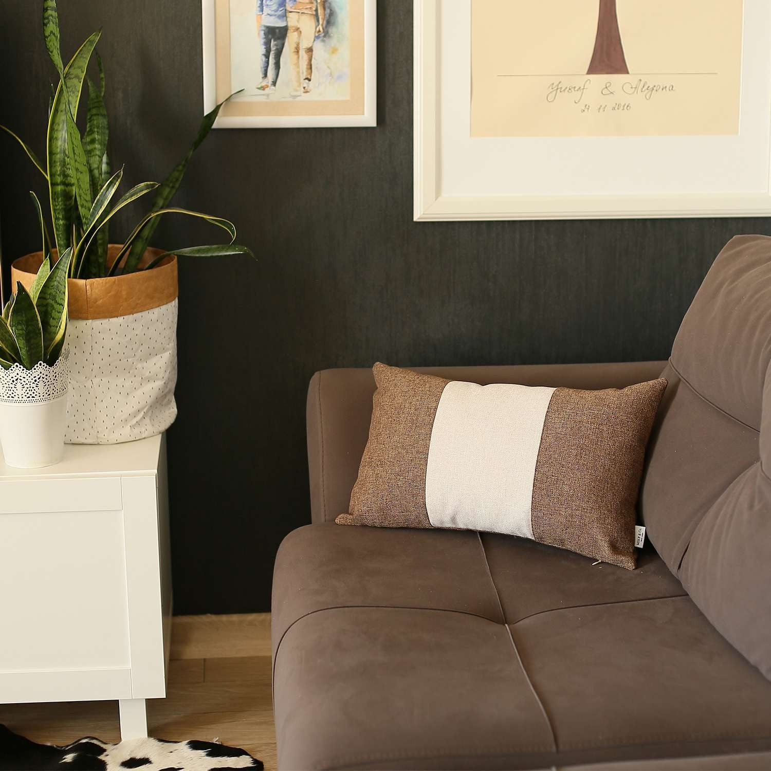 12" X 20" Brown And Grey Geometric Zippered Handmade Polyester Lumbar Pillow Cover