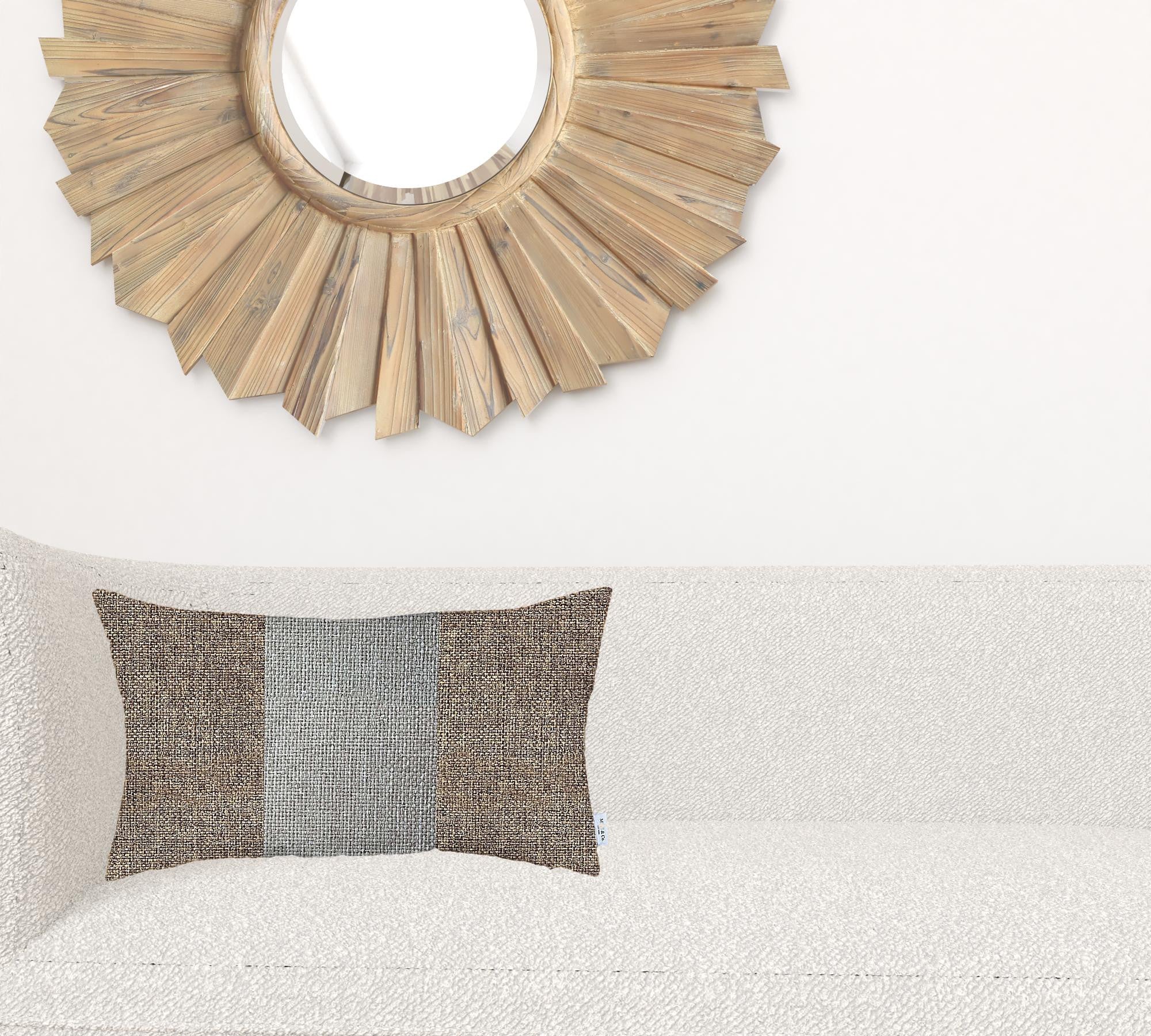 12" X 20" Brown And Grey Geometric Zippered Handmade Polyester Lumbar Pillow Cover