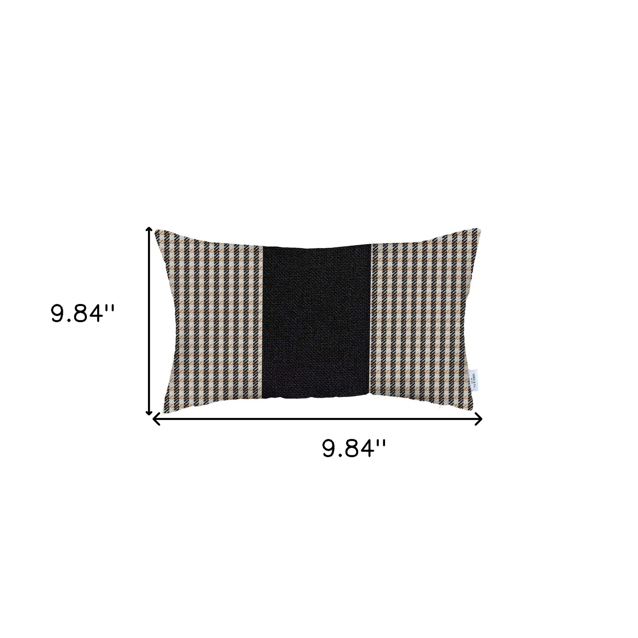 12" X 20" Brown And Black Houndstooth Zippered Handmade Polyester Lumbar Pillow Cover