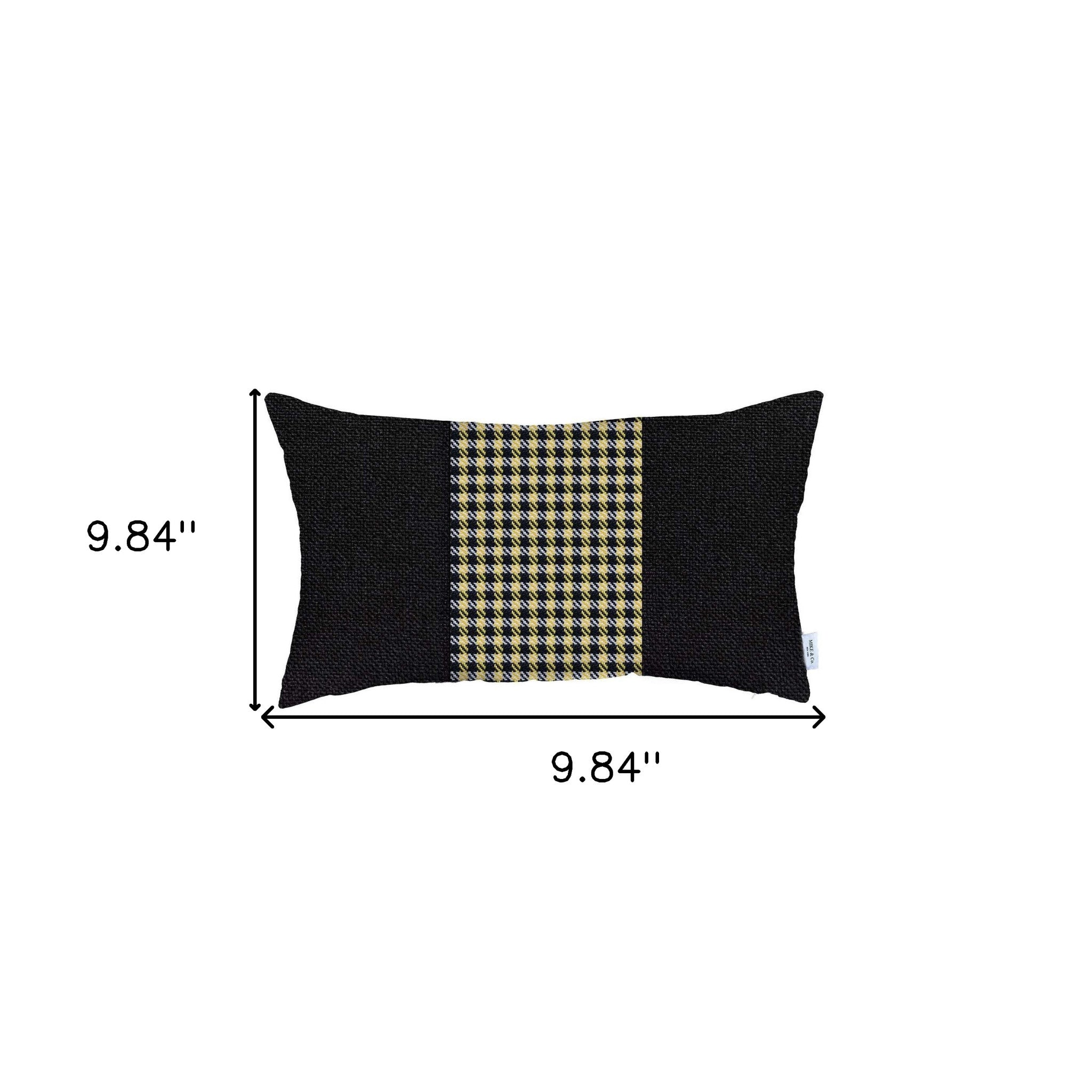 Black And Yellow Houndstooth Zippered Handmade Polyester Lumbar Pillow Cover - 12" X 20"