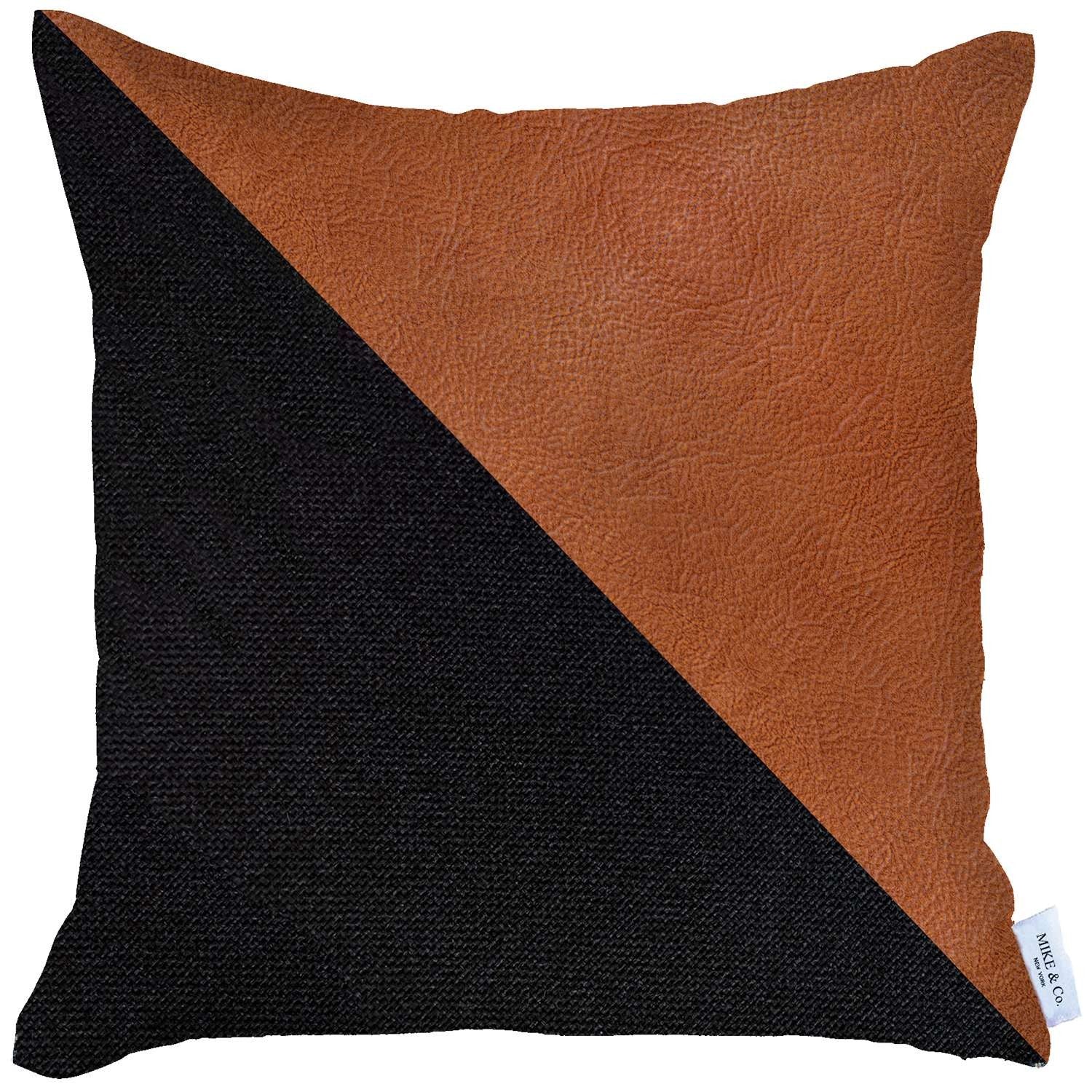 18" X 18" Brown And Black Geometric Zippered Handmade Polyester Throw Pillow Cover