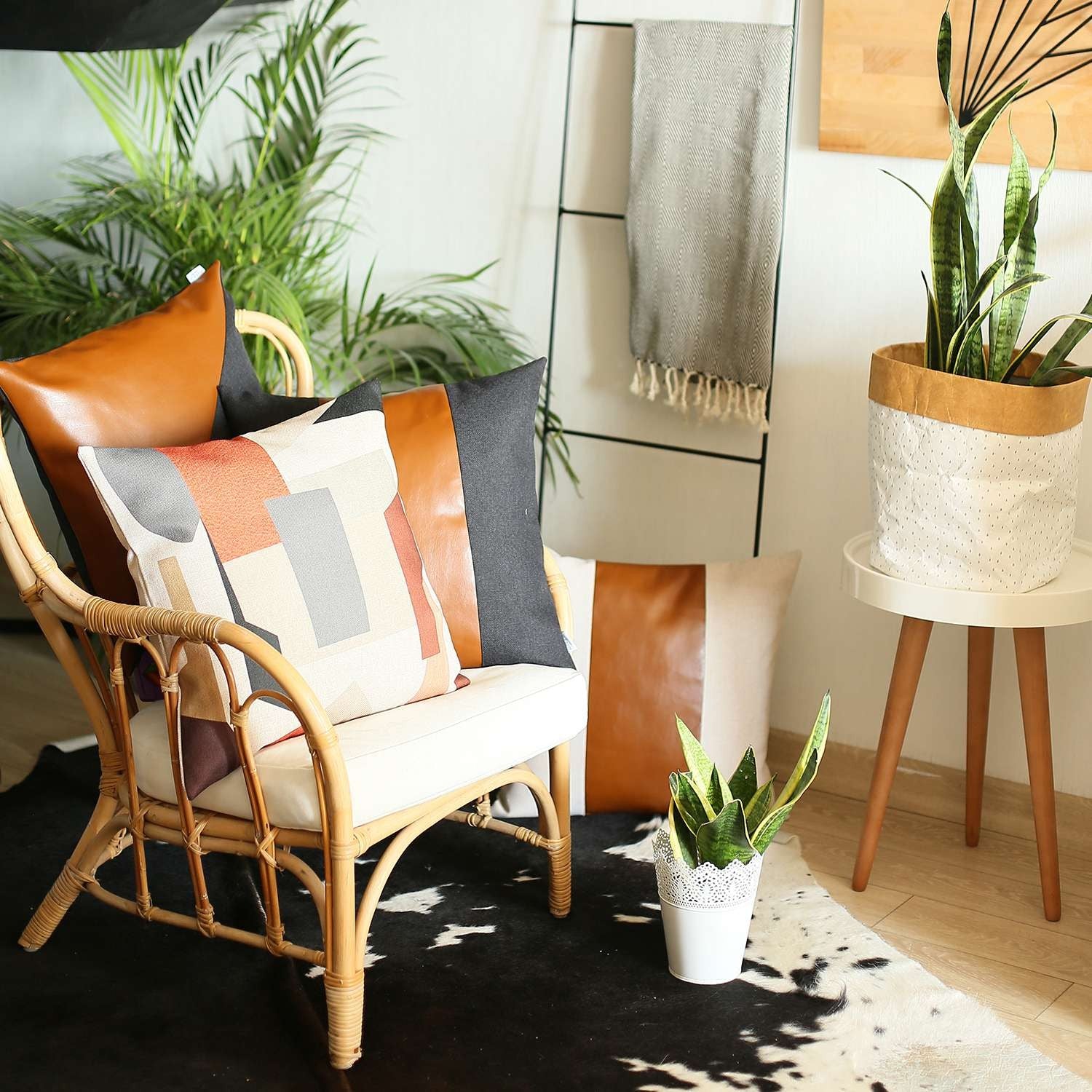 18" X 18" Brown And Black Geometric Zippered Handmade Polyester Throw Pillow Cover