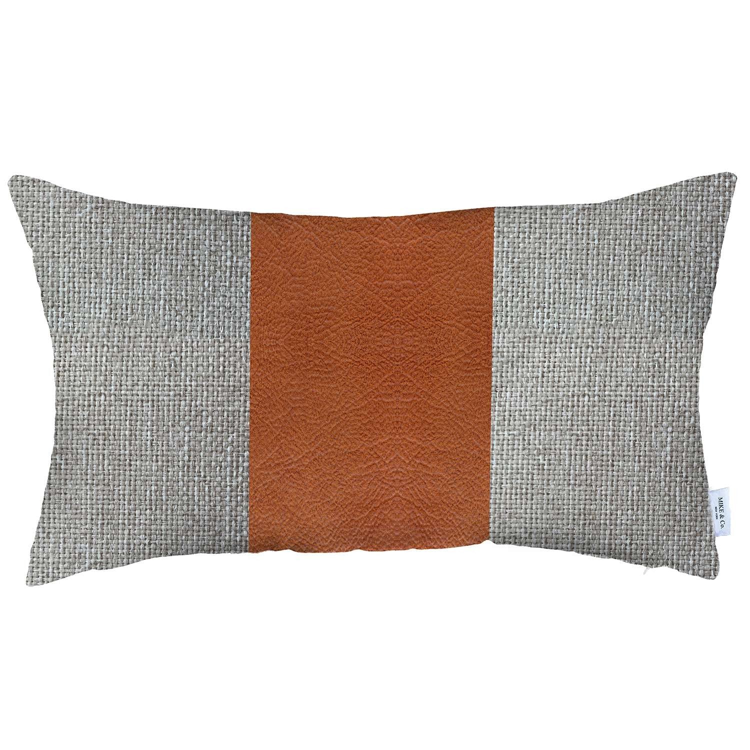 12" X 20" Grey And Brown Geometric Zippered Handmade Polyester Lumbar Pillow Cover