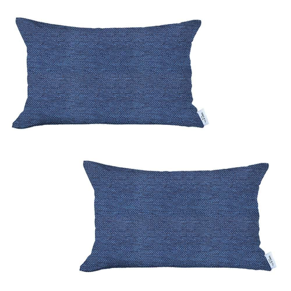 Juego de dos almohadas lumbares de poliéster hechas a mano con cremallera azul de 20" x 12"