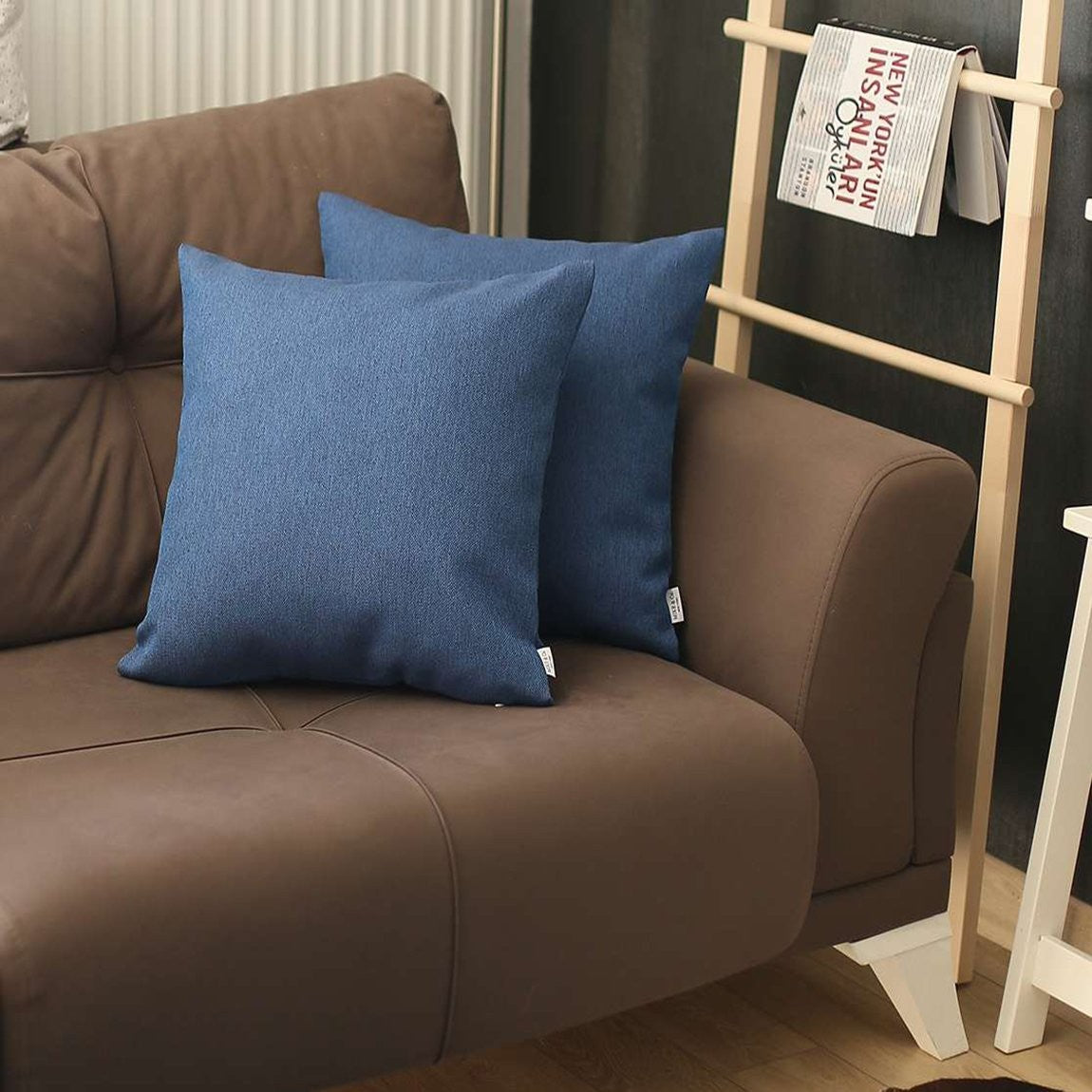 兩件套 18 英寸 X 18 英寸藍色拉鍊手工滌綸抱枕