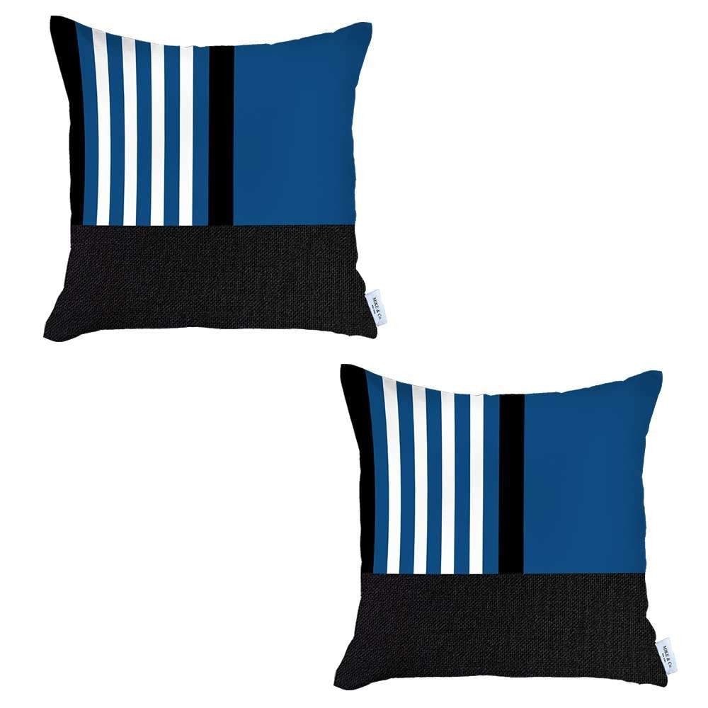 Set Of Two 18" X 18" Blue Striped Zippered Handmade Polyester Throw Pillow