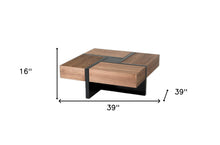 Modern Walnut and Black Square Coffee Table with Storage