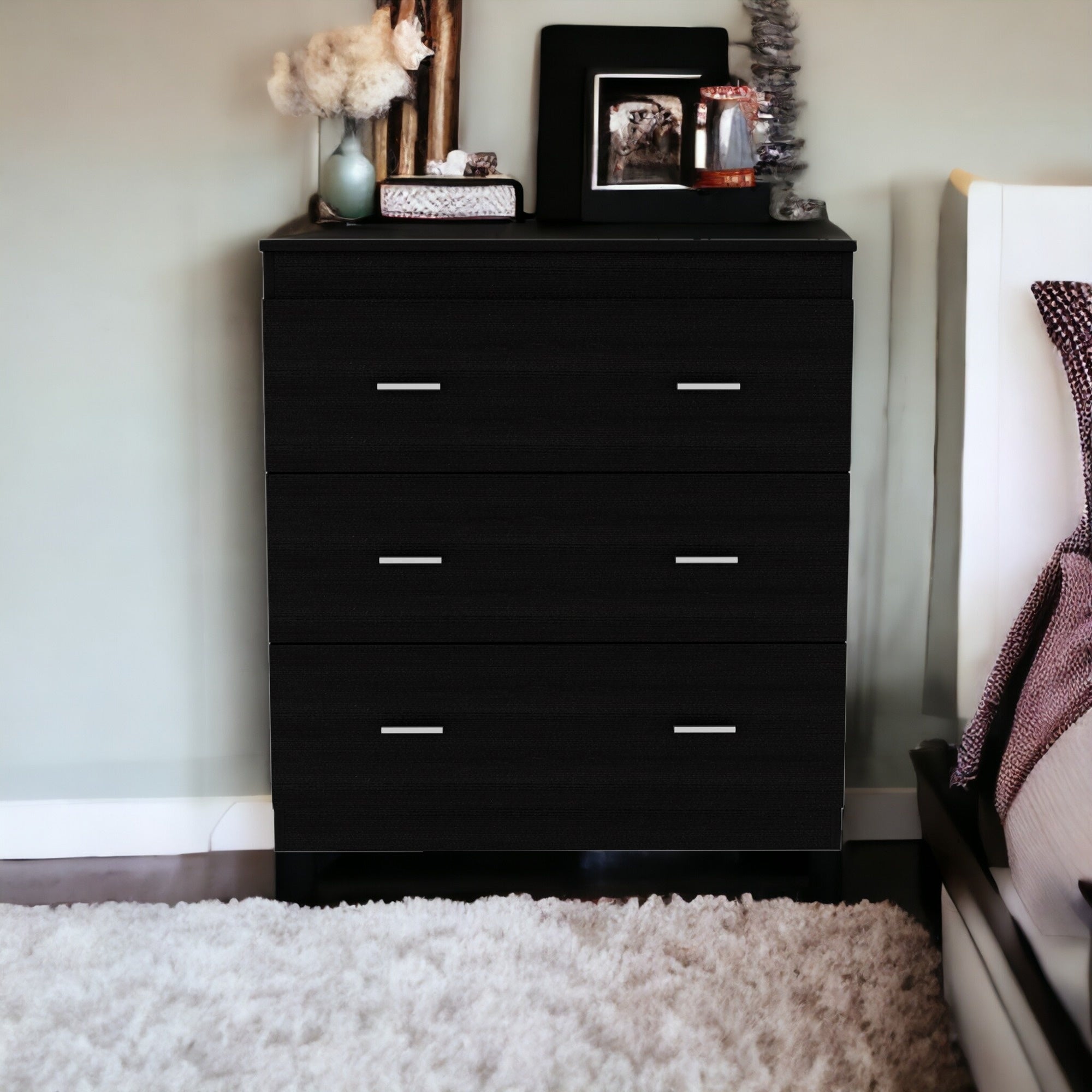 33" Black Three Drawer Dresser
