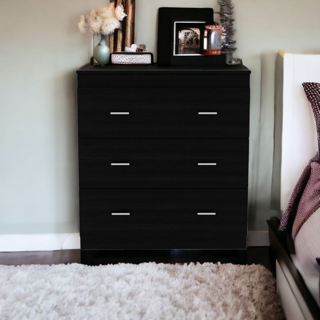 33" Black Three Drawer Dresser