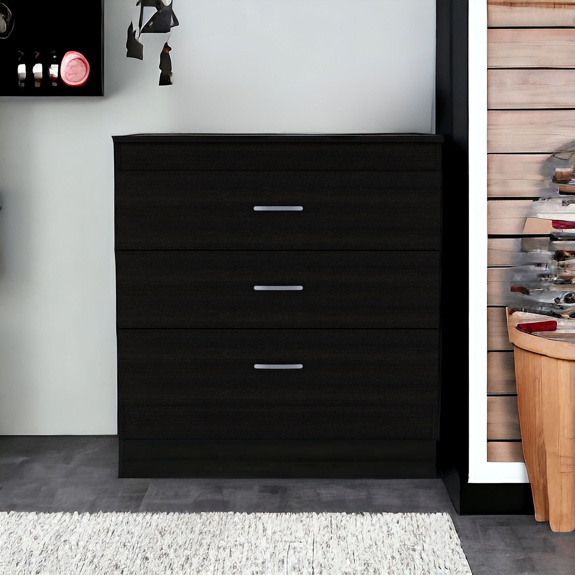 29" Black Three Drawer Dresser