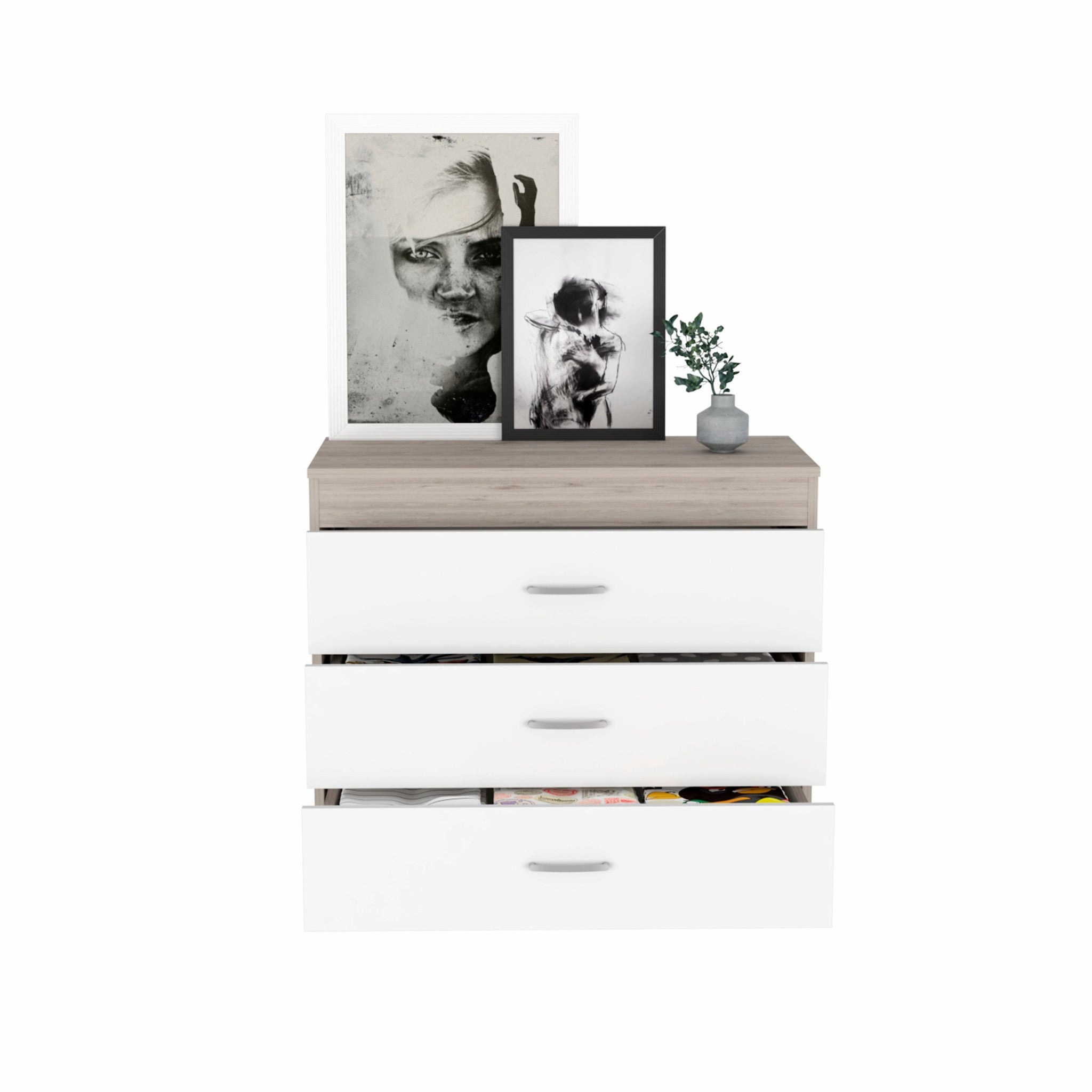 Light Gray and White Three Drawer Dresser 29"