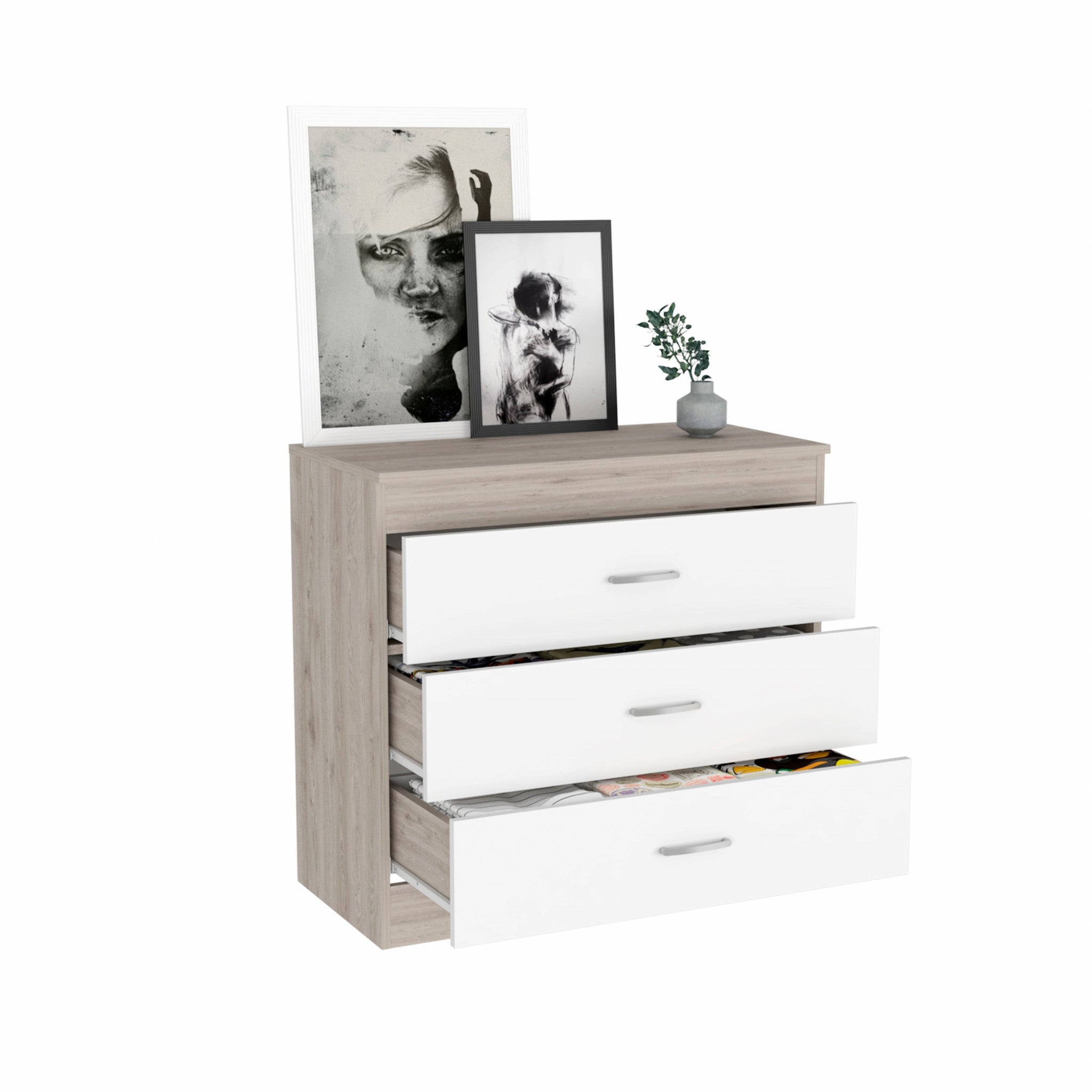 Light Gray and White Three Drawer Dresser 29"